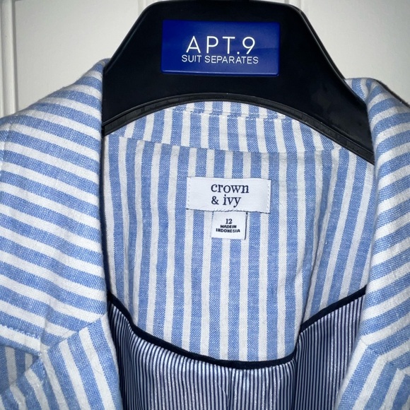 Crown & Ivy Blue and White Striped Blazer with Ruffles - Picture 3 of 6